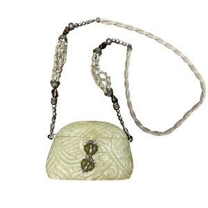 Maya Carved Resin Sculptural Crossbody Purse with Beaded Strap